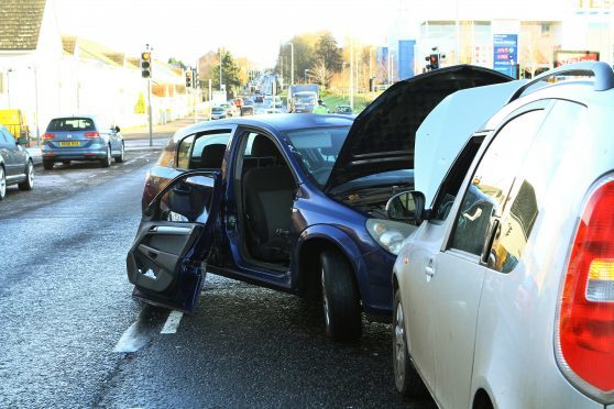 The vehicles involved in the accident on South Road in Charleston today.