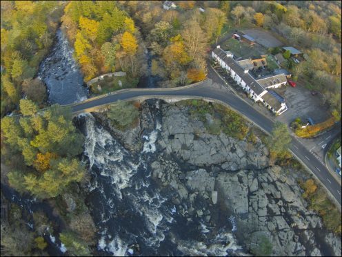 The hotel overlooks the Falls of Dochart.