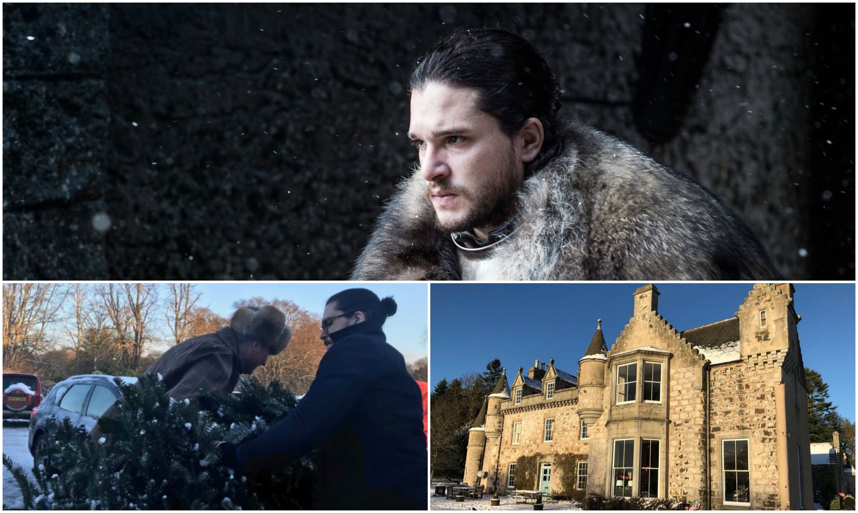 Kit Harington was photographed helping people with their Christmas trees in Aberdeenshire.