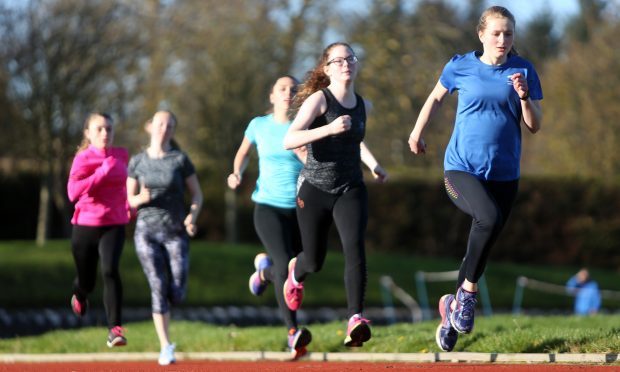 A Hawkhill Harriers youth training session at Caird Park.