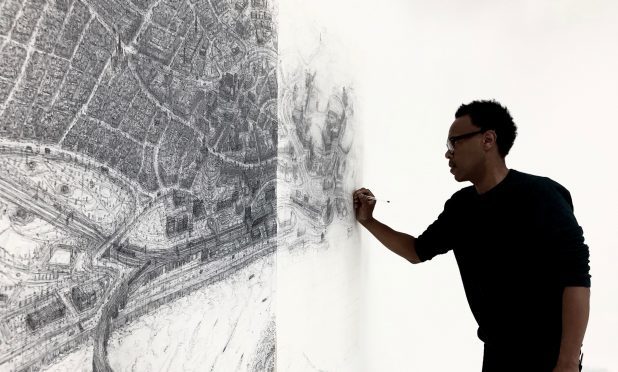 Carl working on the sketch of Dundee.