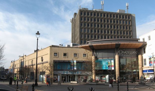 The 10-storey office block (pictured in the background) towers above the Overgate Shopping Centre