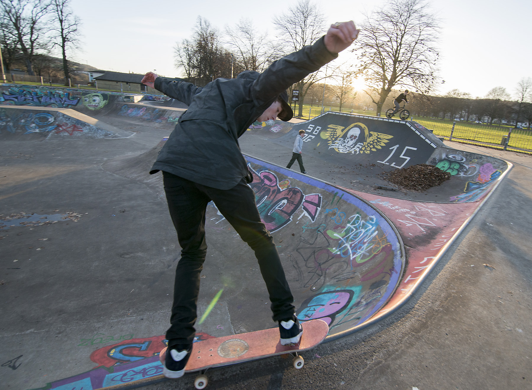 Youngsters pictured having fun at Perth Skatepark.