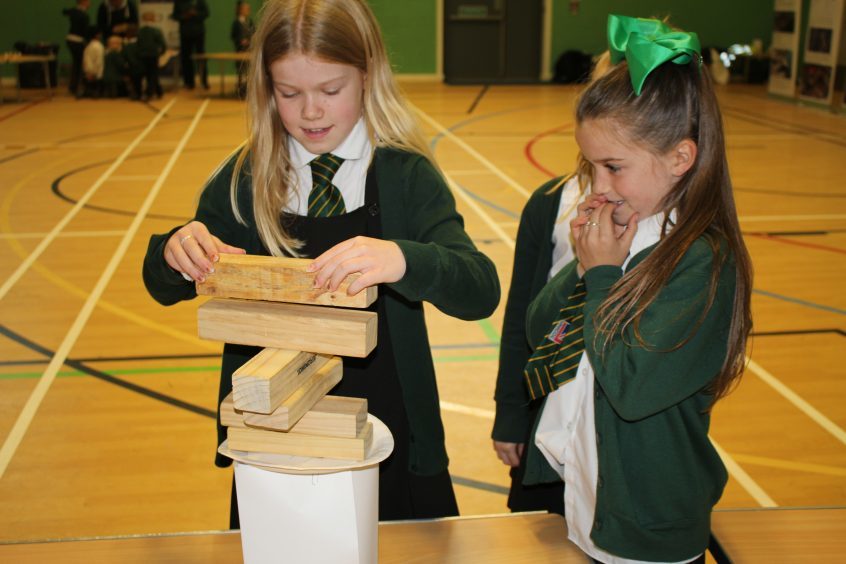 Children from Craigowl Primary School taking part in the superstructure project (build a helipad) during Fife Science Festival.