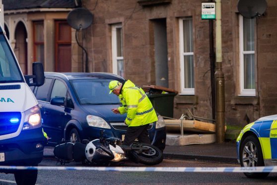 Police at the scene of the Dunkeld Road crash.