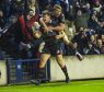 Edinburgh's Chris Dean (left) celebrates his winning try with Nathan Fowles.