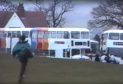 Stagecoach busses pick up pupils at Perth High School in March 1989.