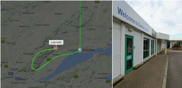 The flightradar24 map of the plane's route/Dundee Airport.