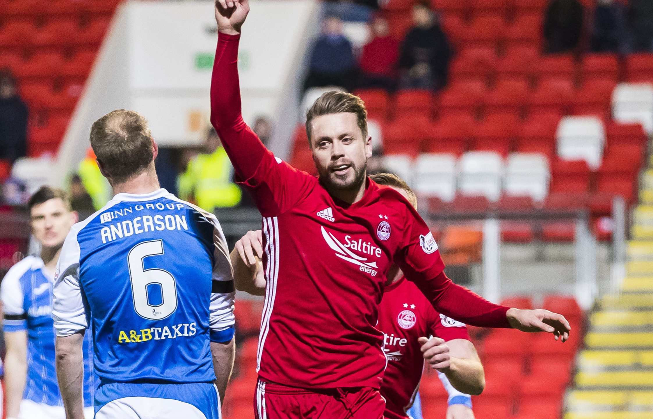 Aberdeen's Kari Arnason celebrates his goal.