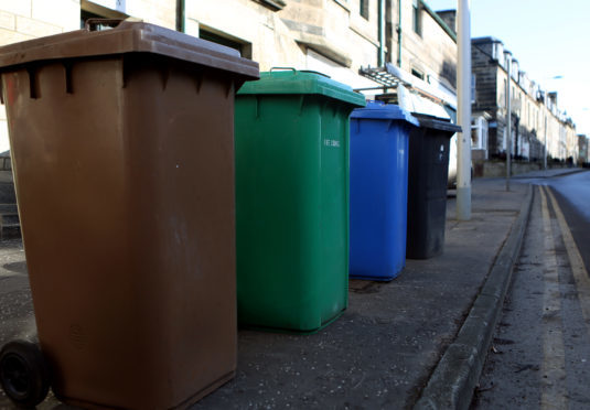 Recycling bins.