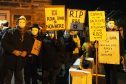 Protestors in fancy dress staging a demonstration in Comrie in January against RBS closures.