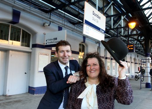 Councillor Lynne Short and ScotRail programmes and transformation director Ian McConnell outside the new waiting area.