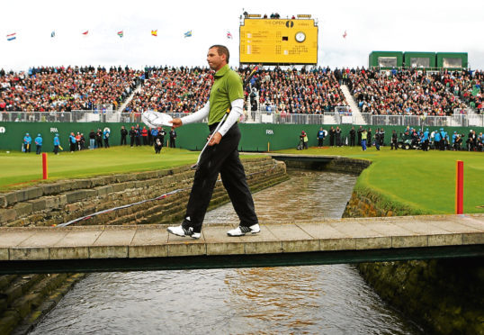 Sergio Garcia crosses the Barry Burn on Carnoustie's 18th during his near-miss at the Open in 2007.