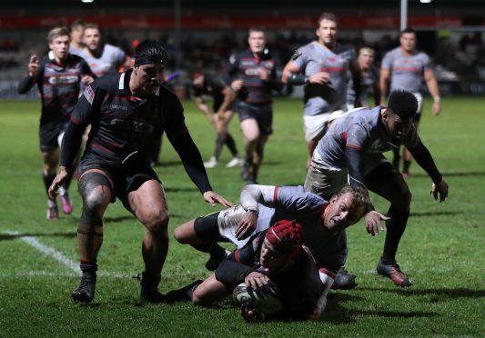 Grant Gilchrist scores Edinburgh's first try against the Kings at Myreside.