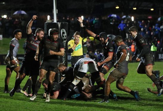 Cameron Fenton scores for Edinburgh during their recent win over the Southern Kings.