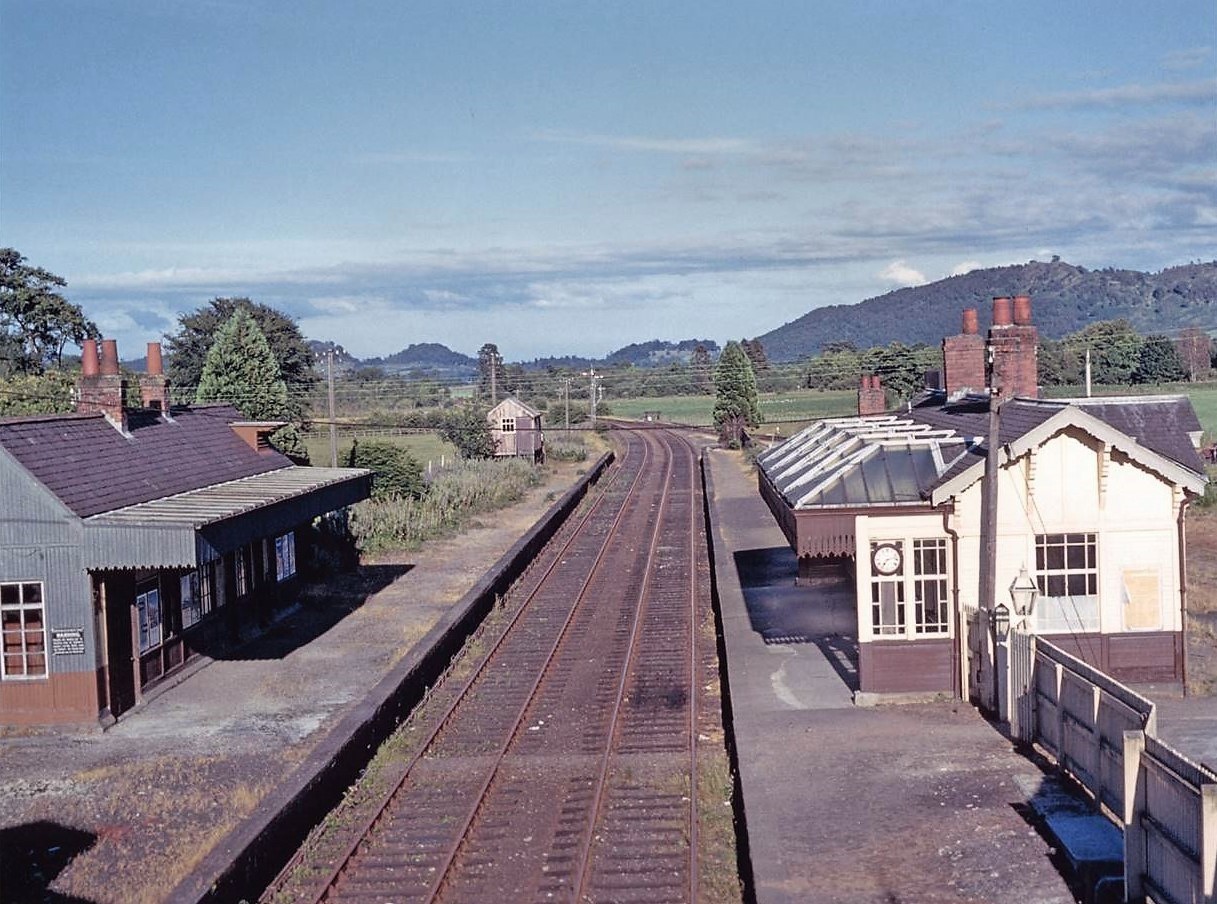 Comrie Station, looking east from the A85 road bridge, around 1960.