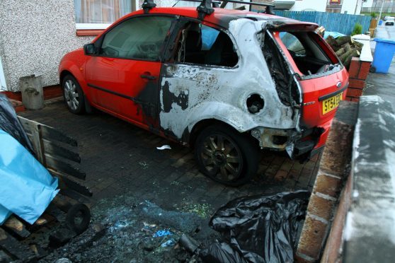 The fire damaged Fiesta at the house in Craigmount Road