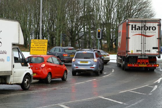 Busy traffic at the Inveralmond roundabout in Perth on Monday, January 22.