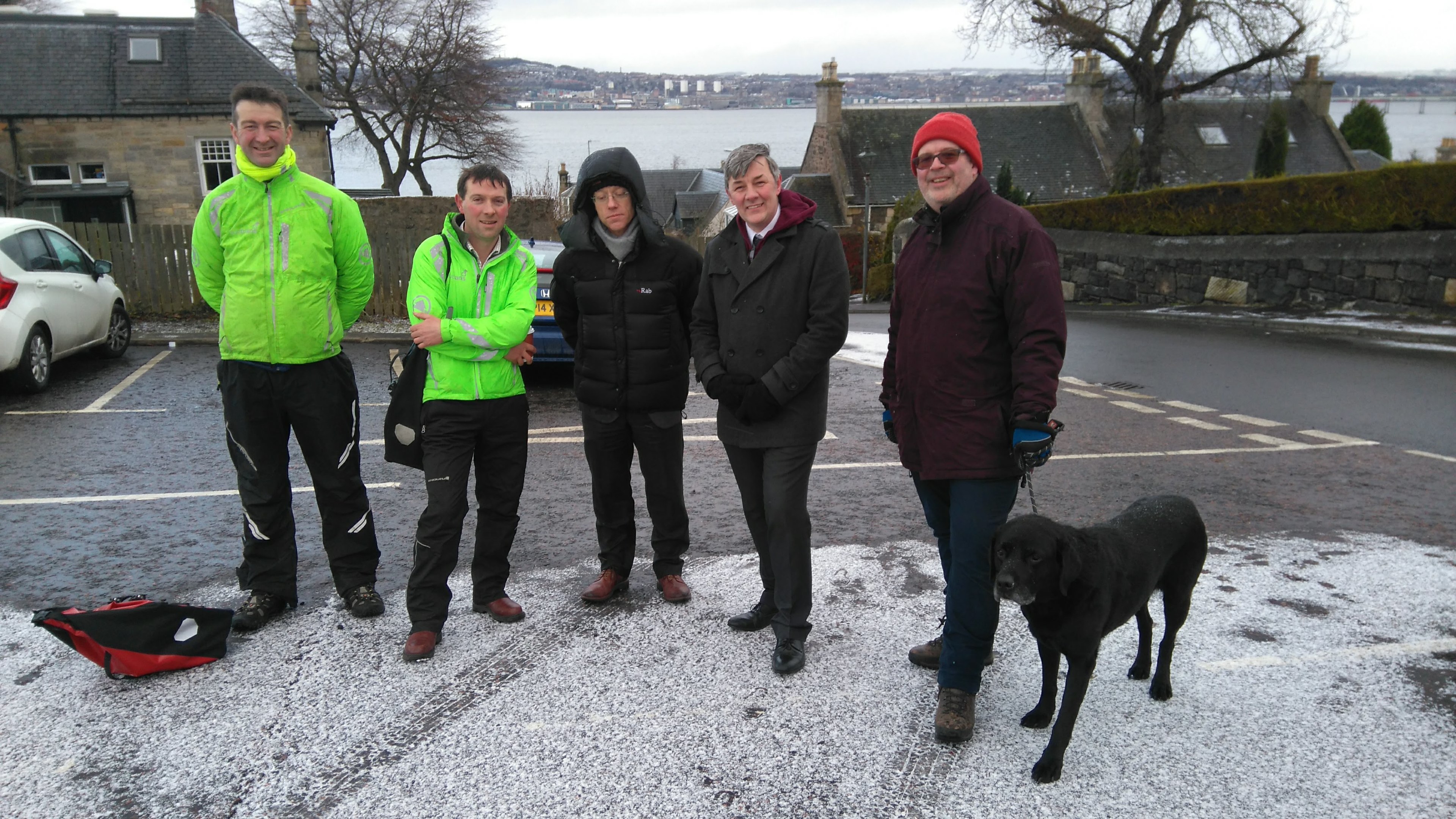 Participants in the walk photo: left to right: Neil Malone and Philip Kearney of Sustans, John Mitchell, Fife Council senior manager for roads and transportation, Councillor Altany Craik, Councillor Johnny Tepp.
