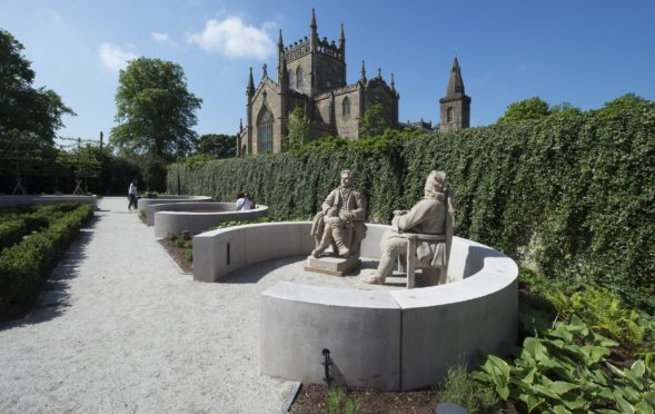 Dunfermline Abbey taken from the garden of the Dunfermline Carnegie Library and Galleries