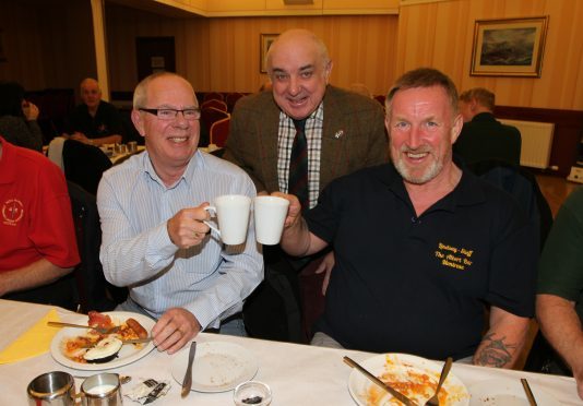 Angus Provost Ronnie Proctor with Neville Stewart (63) of the Royal Army Ordnance Corps and Lindsay Duncan (60) of 3 Para