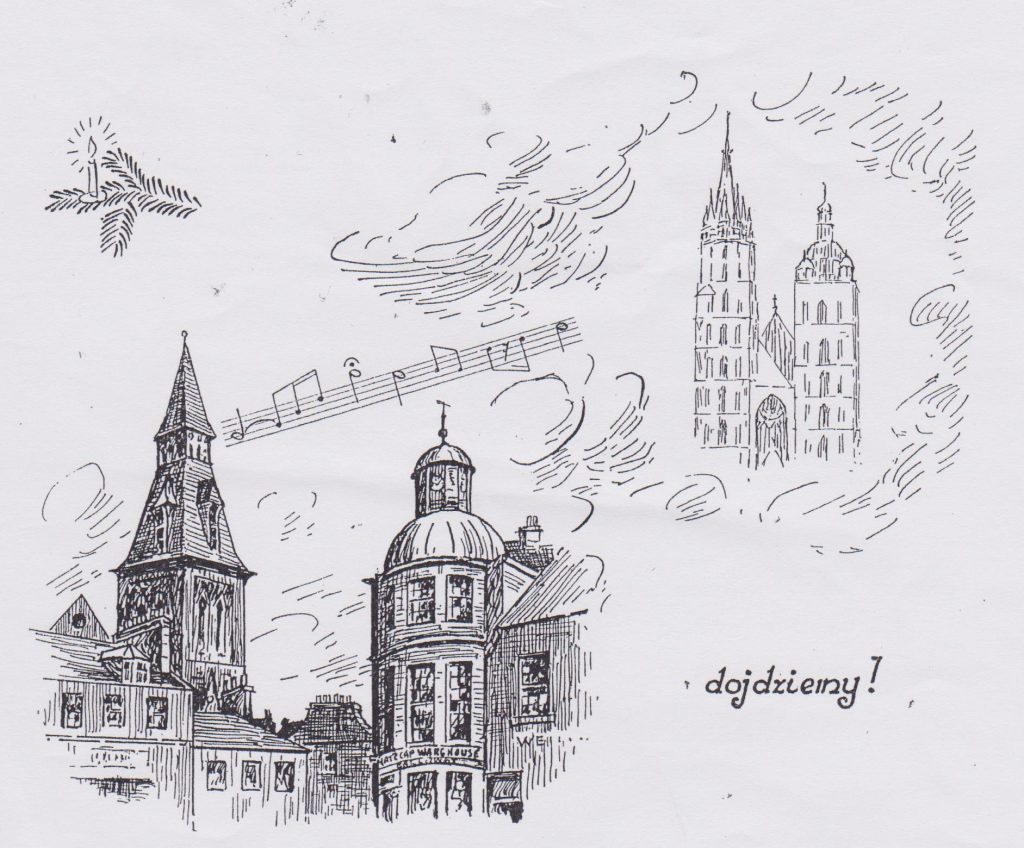A Polish Christmas card from 1942 which highlighted the Krakow trumpet call tradition being carried out at Cupar Corn Exchange