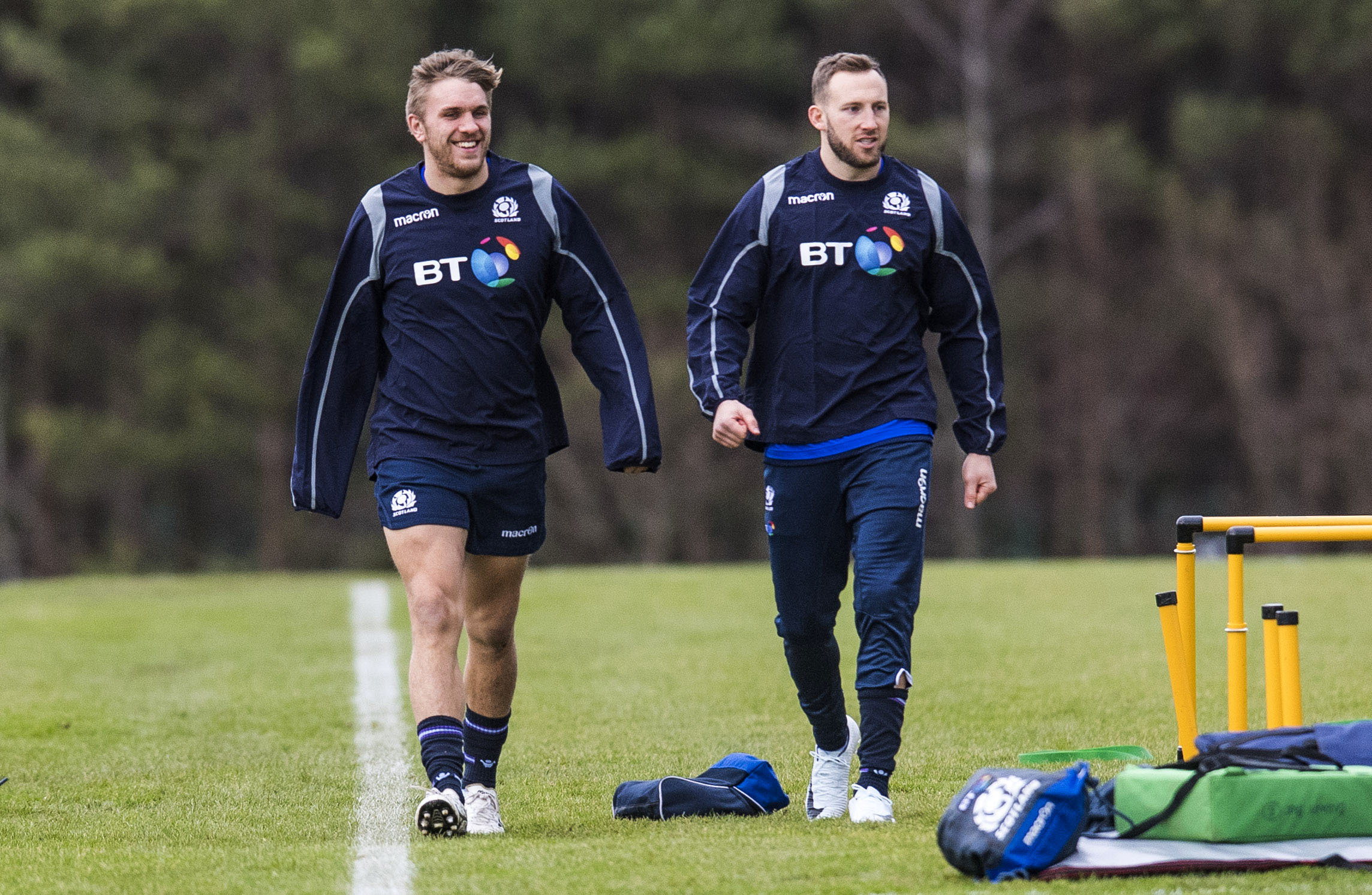 Chris Harries (left) and Byron McGuigan are in the backline for Scotland in Cardiff.