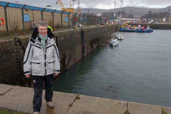 Commodore Sarah Price at the East Dock where pontoons are to be installed for Burntisland Sailing Club