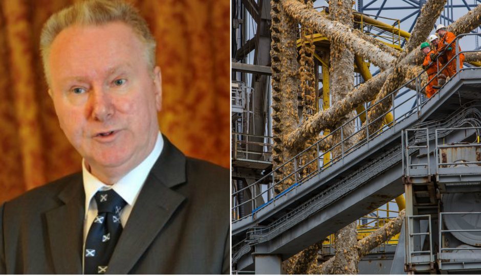 Alex Neil, left, and an oil rig at the Port of Dundee, right.