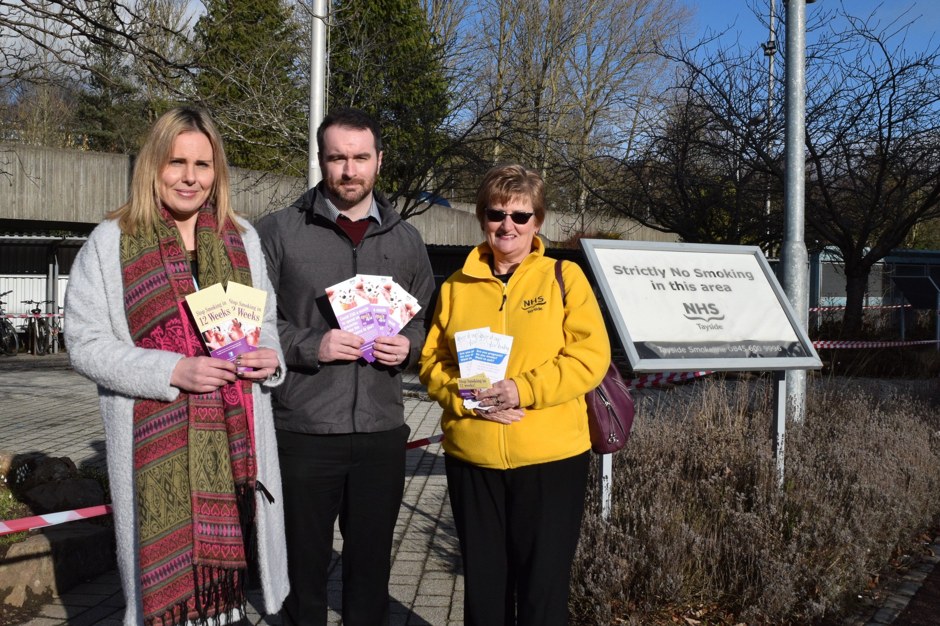 Locality site/support services manager Shona Leonard, health promotion officer Blair Finlay and NHS Tayside programme manager for tobacco Margaret Winter in the fresh air garden.
