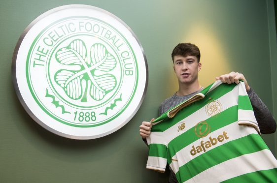 Jack Hendry is unveiled at Celtic Park.