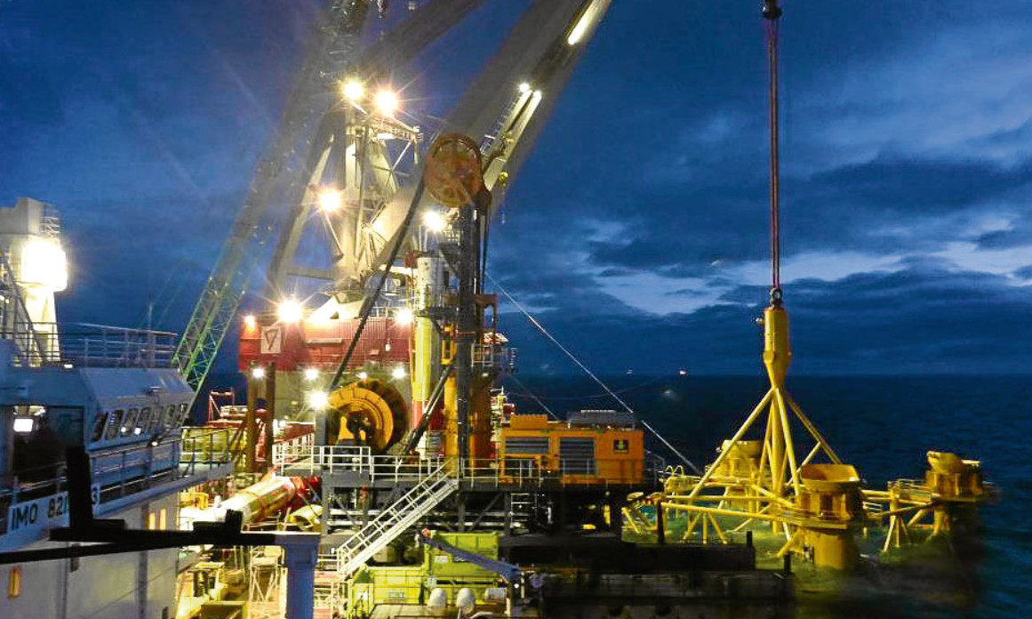 A subsea jacket being installed for the SSE-led Beatrice wind farm