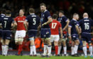 A dejected Scotland captain John Barclay at the end of the 34-7 defeat to Wales in Cardiff.