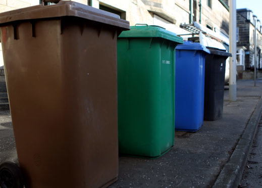 Recycling bins.