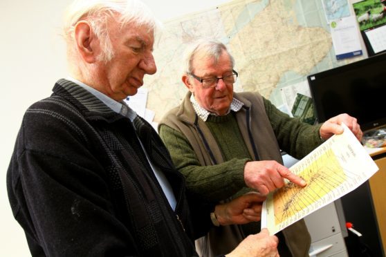 Willie Clarke, left, and Brian Menzies, looking at a map of Glencraig