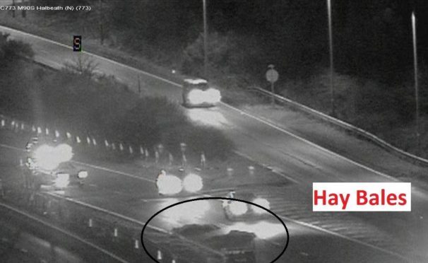 Hay Bales on the M90. Image: Traffic Scotland.