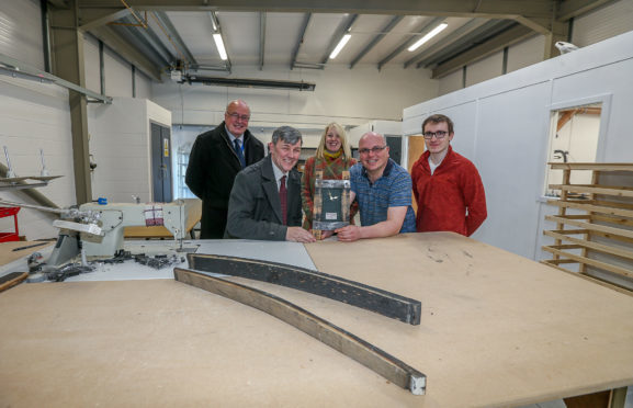 Photo caption: From L/R: Fife Council Service Manager George Sneddon, Chair of the council's Economy, Tourism, Strategic Planning and Transportation Committee Cll Altany Craik, with Little Thistle Staff, Tracey Hinds, Kevin Fleming, and Gregor Fleming.