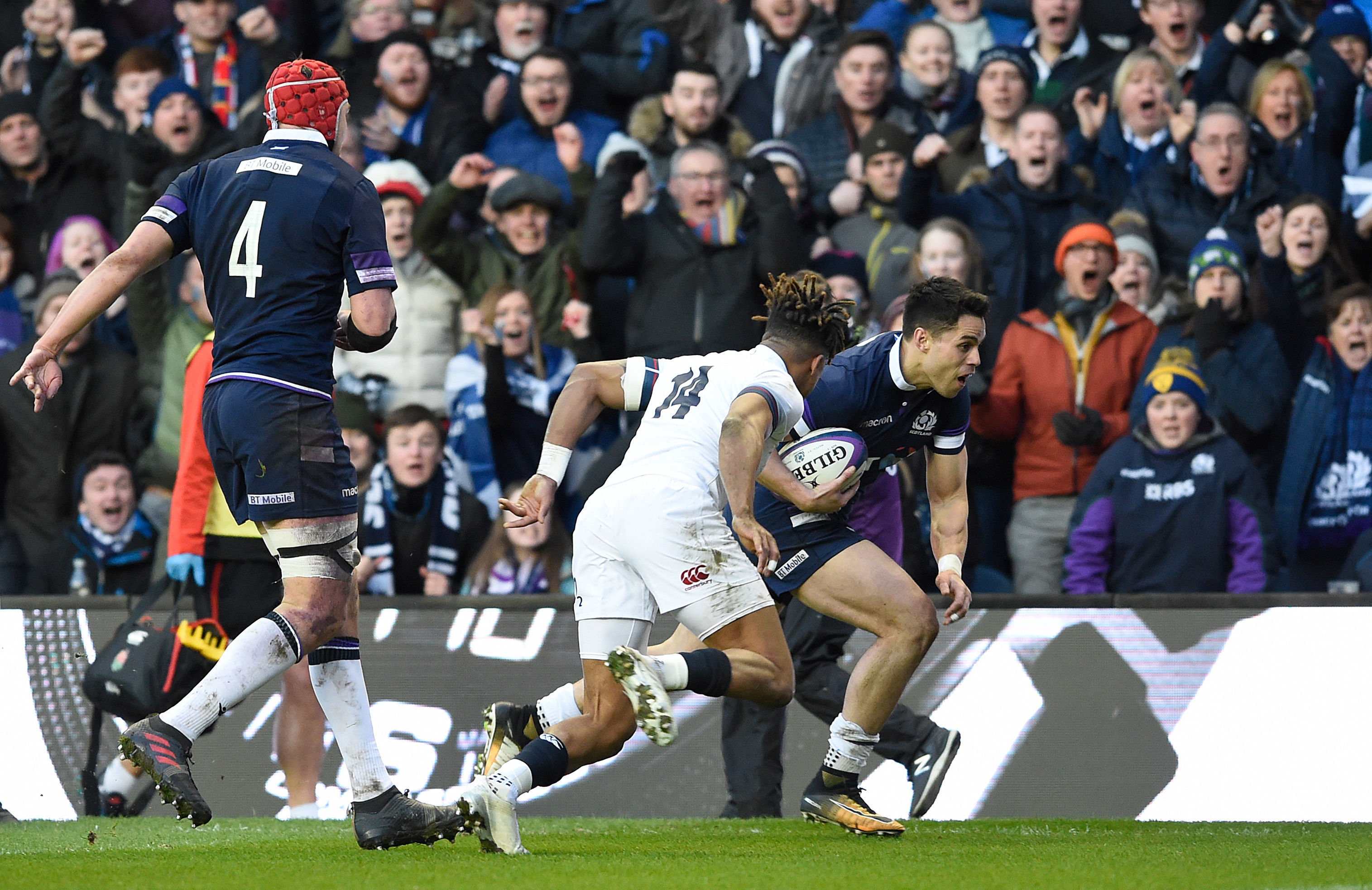Sean Maitland scores Scotland's second try, launched by The Pass from Finn Russell to Huw Jones.
