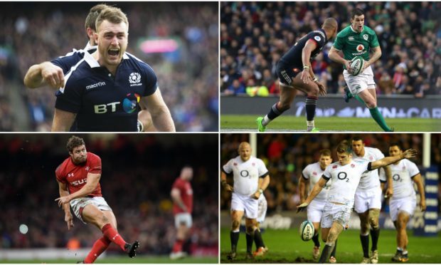 Stuart Hogg of Scotland, Jonny Sexton of Ireland, Leigh Halfpenny of Wales and Owen Farrell of England