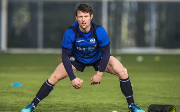 Peter Horne back in training with Scotland at Oriam.