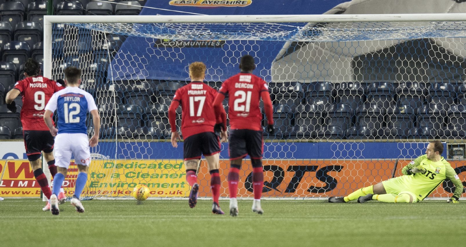 Sofien Moussa (No 9) scores from the spot for Dundee.