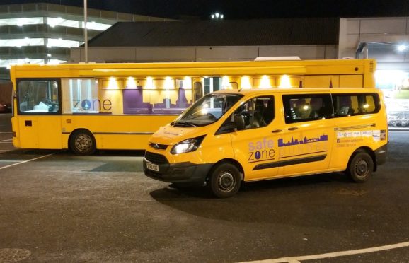 The Safe Zone main bus and “sweeper” vehicle help to make the city centre a safer place.