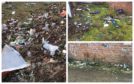 The video showed rubbish on Lochee High Street (left) and right, more elsewhere on the route