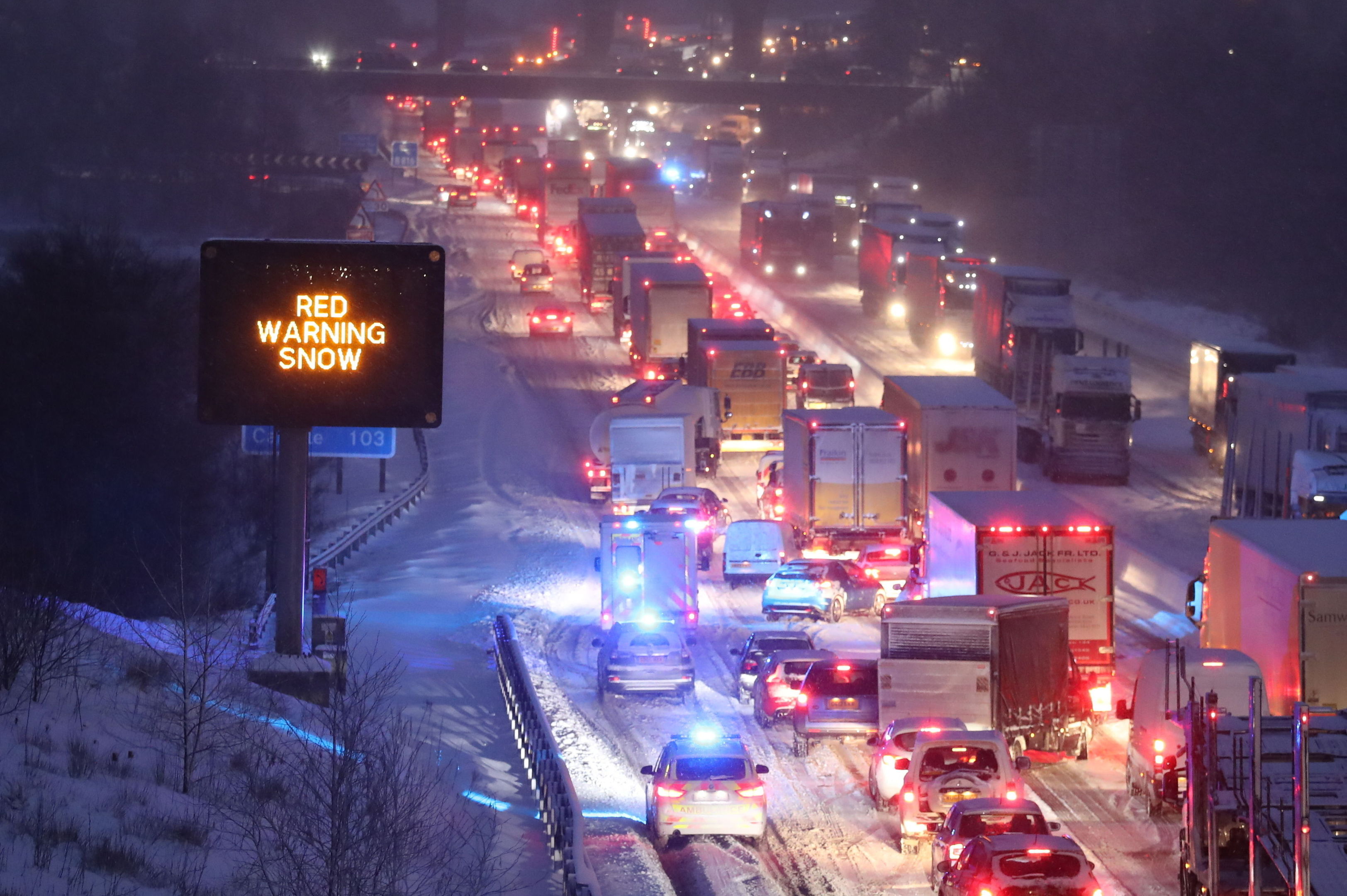 Vehicles were stranded on the M80 on Wednesday.