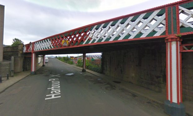 The rail bridge over Harbour Place in Burntisland.