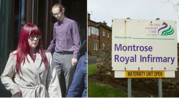 Nevaeh's parents Kimberley and Gary Stewart, left, and Montrose Royal Infirmary, right.