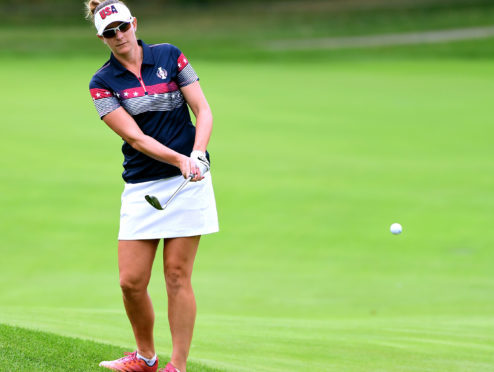 Brittany Lang of Team USA at the 2017 Solheim Cup in America.