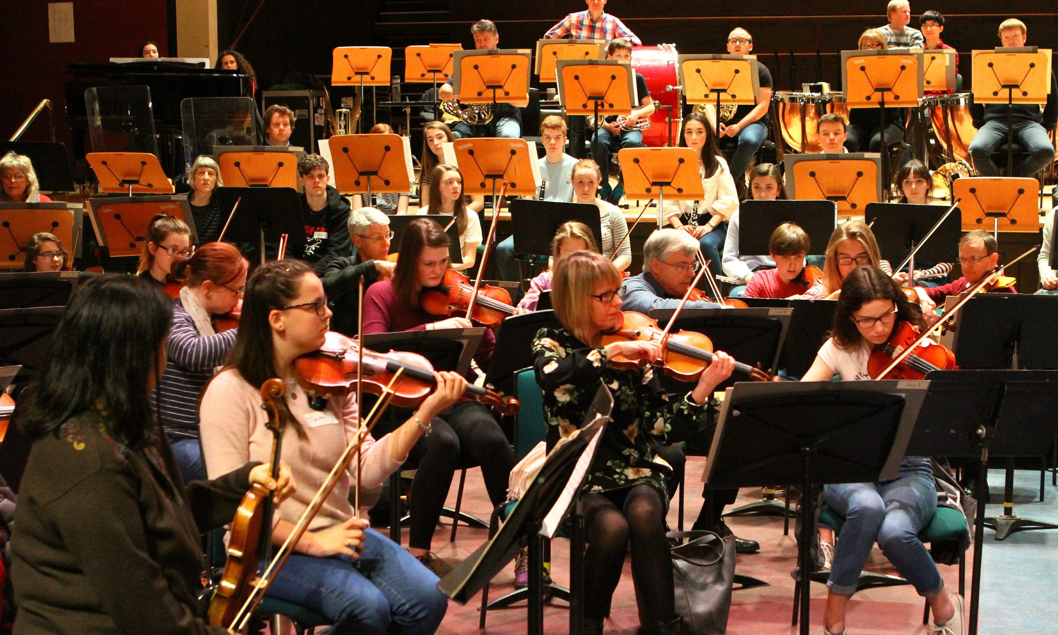 Some of the Dundee schoolchildren rehearsing with the RSNO at the Caird Hall in Dundee