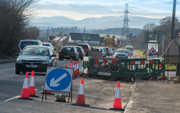 Traffic on the A85 near the major road works on the A9 by Perth.