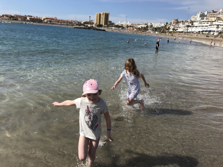 Robin's girls on the beach at Los Cristianos.